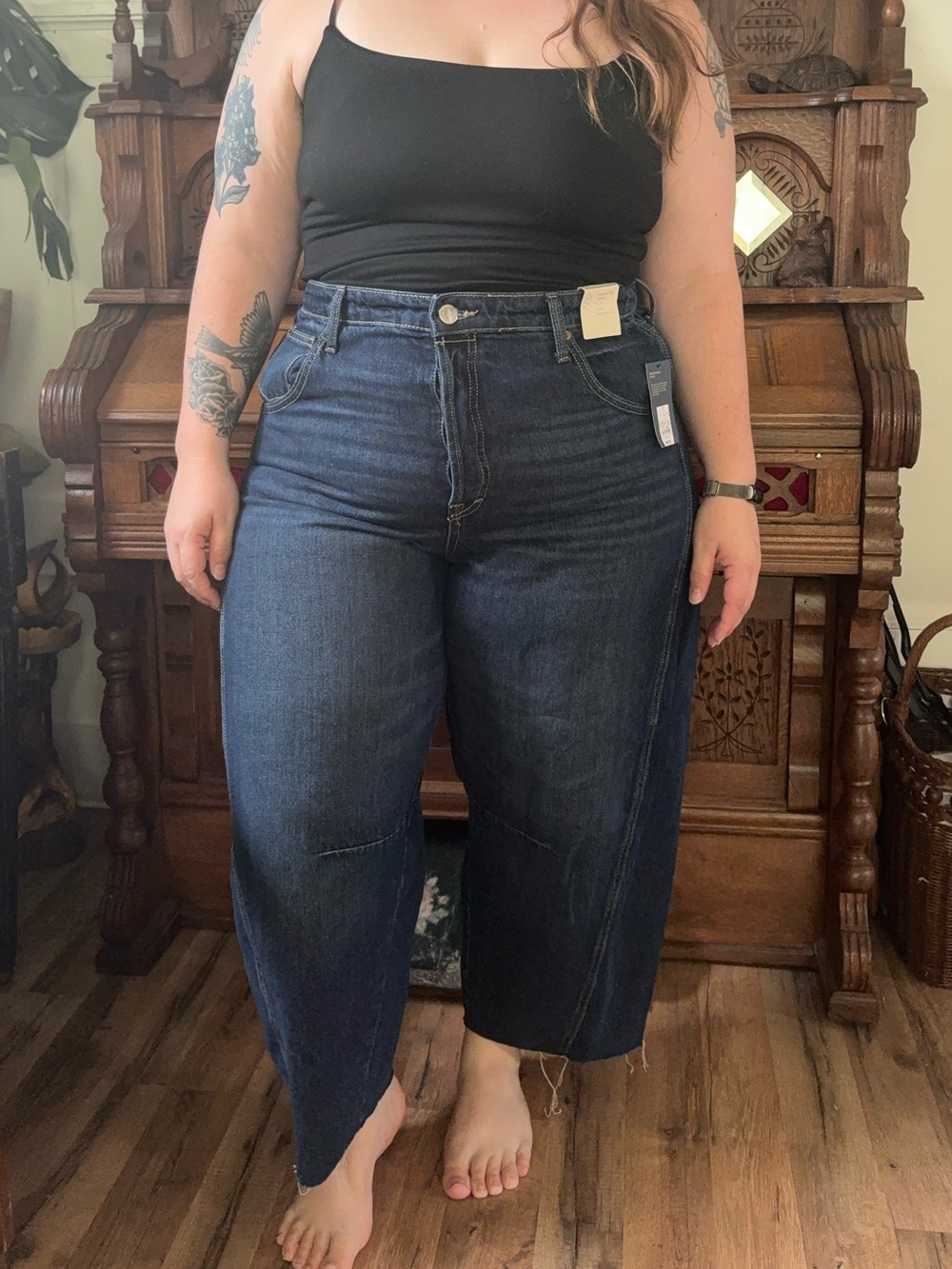 High-Rise Barrel Leg Jeans in Dark Indigo